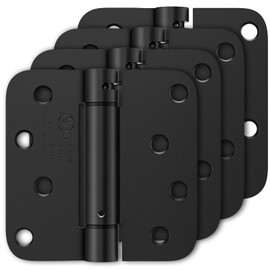 4 Pack Self Closing Door Hinges 4 Inch, Matte Black Spring Loaded Hinges with 5/8'' Radius Corners, Adjustable Tension for Garage, Front Door, Back Door, for Left and Right Hand Door, UL Listed