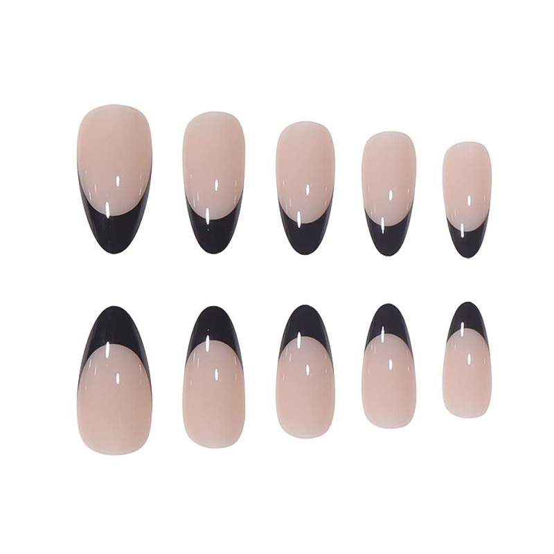 RikView Black French Tips Nails Almond Press on Nails Medium