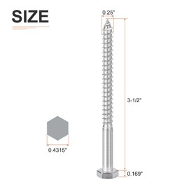 DTGN 1/4" x 3-1/2" Hex Lag Bolts - 10 Pack - for Woodworking, Furniture - 304 Stainless Steel Partial Thread Hexagon Head Lag Screws for Wood - Silver