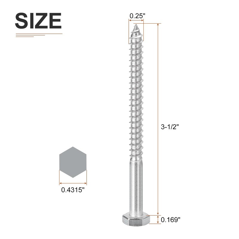 DTGN 1/4" x 3-1/2" Hex Lag Bolts - 10 Pack