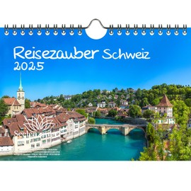 Travel Magic Switzerland DIN A5 Wall Calendar for 2025 Zurich Holiday Travel Mountains Hiking Set Contents: 1 x Calendar, 1 x Christmas Card (Total 2 Pieces)