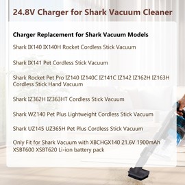 24.8v for Shark Vacuum Charger Replacement, Compatible with Shark Vacuum Charger IX140H IX141 IZ140 IZ142 UZ145 UZ365H IZ162H IZ163H IZ362H IZ363H IZ162HC Rocket Pet Pro, DK33-248080H-U, Cord 5.9FT