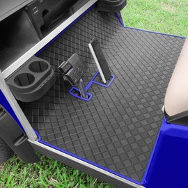 Cartalia Golf Cart Floor Liner Mat 8mm Thick Rubber Full Coverage Fit for Club Car DS 1982-2013 / Villager 1982-2018 Carts Heavy-Duty Non-Slip Front Feet Mats Replacement Easy to Clean - Blue Trim