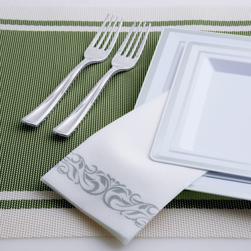 LEKOCH Pack of 100 Disposable Napkins, White with Grey Design,