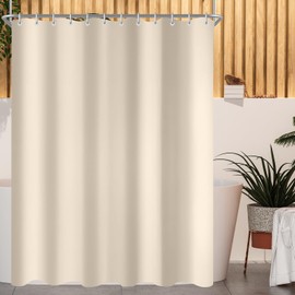Lerores - Tenda per doccia e vasca da bagno, 220 x 200 cm, beige, con fondo pesante antimuffa, in tessuto impermeabile e lavabile, in poliestere, per bagno, con 12 anelli per tenda da doccia