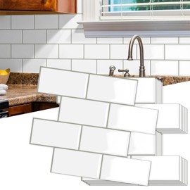 10-Sheet Thick Peel and Stick Kitchen Backsplash Tiles,3D Subway Waterproof Self-Adhesive Wall Tile Stick on Backsplash for Kitchen and Bathroom(White,12.6"×10.6")
