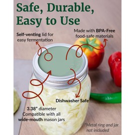 Elementi Mason Jar Fermentation Lids - Set of 4 Easy Grip Silicone Airlock Lids for Wide Mouth Mason Jars – Sauerkraut & Pickling Fermentation Kit – Self Burping Airlocks for Fermenting Kit