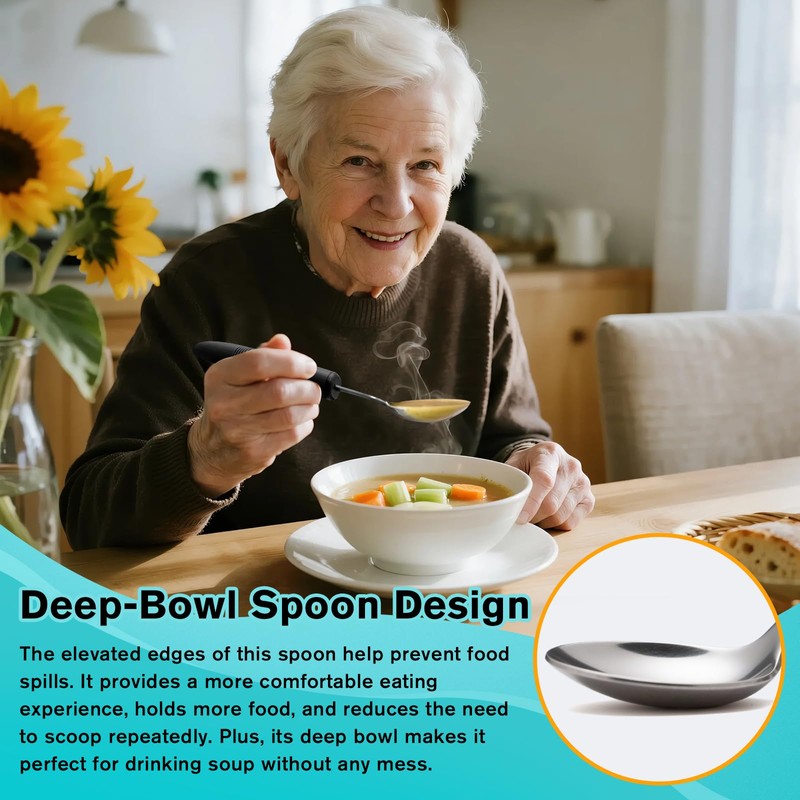 AuntyFey 4Pcs Weighted Adaptive Utensils, 45°Angled Parkinsons Utensils for Elderly,