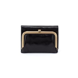 HOBO Robin Leather Compact Trifold Wallet with Zip Pocket, Cash Money Slot, Credit Card Organizer, and Fashion Frame Coin Pouch, Black