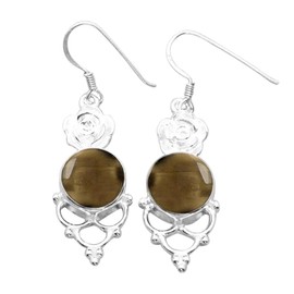 4.93 Cts Natural Smoky Quartz Silver Plated Handmade Dangle Earrings For Women, Brown Stone November Birthstone Earrings