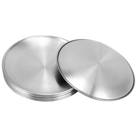 QWORK 304 Stainless Steel Dishes - 8 Inch, 10 Pack 18/8 Tableware Round Stainless Steel Plates for Kitchen, Picnic, Camping, BBQ, and Parties