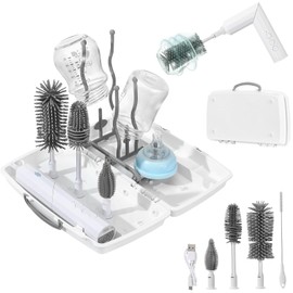 Zooawa Cleaning Brush Electric Bottle Brush Set with Electric Baby Bottle Brush Cleaner, Drainage Box, Nipple Brush, Straw Cleaner Brush