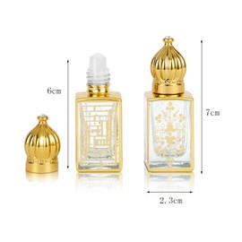Jinxihuachen 2 Pack Essential Oil Roller Bottles 10ml Gold pattern Glass Roller Bottles with Caps for Travel, Perfume and Lip Gloss