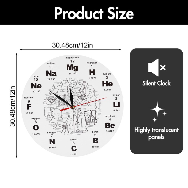 ZONJIE Modern Wall Clock, with Periodic Table of Chemistry Science