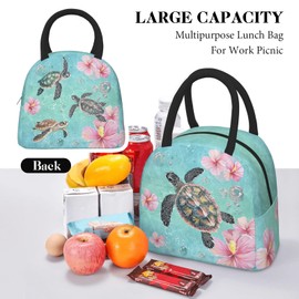 Sea Turtle Lunch Box for Woman Ocean Animal Reusable Lunch Box Tote Bag with Front Pocket Leakproof Insulated Cooler Organizer for Work Picnic Beach Hiking Road Trip Turtle Lover Gifts
