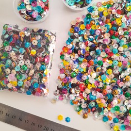 Deglation Studio Mixed 3600 Pcs 8mm Bulk Loose Iridescent 3D Cup Flower Sequins, 24 Colors Rainbow Embriodery 3D Cup Sequins for Craft DIY Sewing Nails Decorations Arts