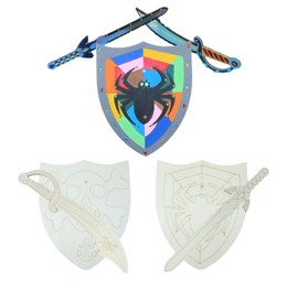 2 Sets DIY Wooden Sword and Shield Kit for Kids，DIY Swords DIY Wooden Shield,Wooden Craft Swords and Shields Made by Hand by Coloring and pasting Bricks and Stones