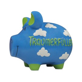 KCG 101214 Spardose Schwein Traumerfüller Keramik hellblau mittel, 13cm x 12cm x 17cm