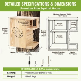 Extra Large Wooden Squirrel House Feeder Outdoor Heavy Duty Nesting Box