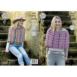 King Cole Ladies Chunky Knitting Pattern - Easy Knit Stocking Stitch or Cabled Cape (4604)