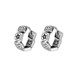 Yudisho S925 Smiley Small Silver Hoop Earrings, Anti-Allergy Earrings for Women Girls, Smiley/Star/Good Luck, Metal, No Gemstone