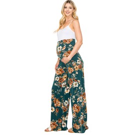 My Bump Women's Maternity Casual Bohemian Damask Palazzo Pants W/Tummy Control (LOAX H.Green, SM)