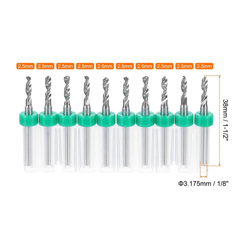 sourcing map 10pcs PCB Drill Bit Set 1/8" Shank 2.5mm