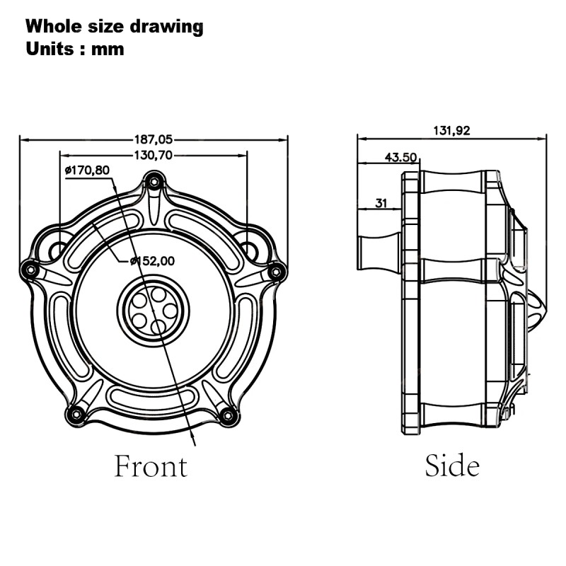 Turbine Style High Flow Air Cleaner Intake System for Harley