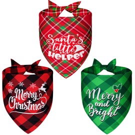 Agroon Christmas Dog Bandanas Plaid XLarge 3PCS, 6 Pattern Holiday Scarf for Boy and Girl, Triangle Reversible Bibs Breed for Puppy Pets
