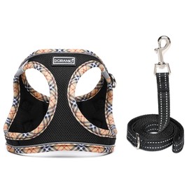 DORAMIO Step-in Dog Harness and Leash Set, Soft Mesh No-Chock Reflective Breathable Easy Walk Lightweight Vest Harnesses with Safety Buckle for Small Medium Dogs, Cats, Puppies (Black Yellow, M)