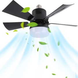 Ceiling Fan with Lights and Remote Control, E26 Ceiling Fan Lamp, Dimmable 3 Color Temp 3 Wind Speed 1H 2H 4H Timer, for Bedroom Kitchen Living Room (Black)
