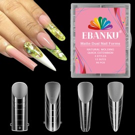 EBANKU 96PCS Poly Gel Nail Forms, Matte Dual Nail Forms for Pedicures Reusable Full Cover Nail Tips Mold for Polygel Pedi Extensions, 4 Styles
