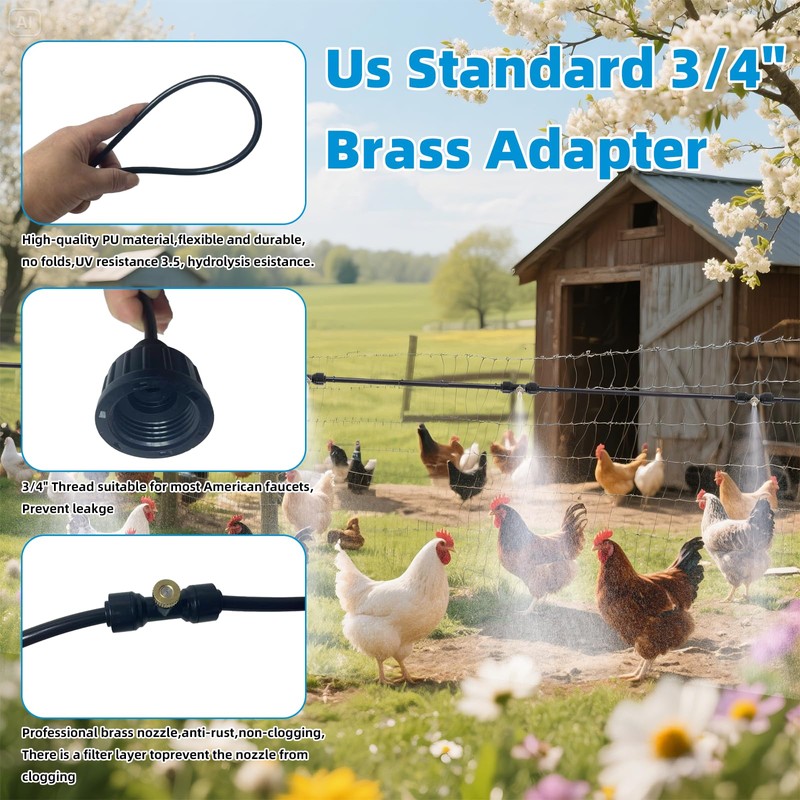 Chicken Coop Misting Cooling System,Misting Hose for Patio with 26FT