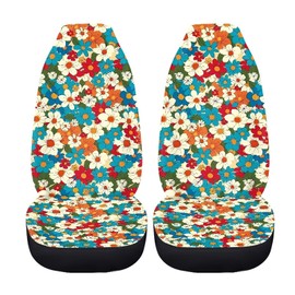 Xoenoiee Colorful Hippie Dasiy Flower Print Car Seat Covers Set with Elastic Strap, Breathable Seat Covers for Cars, Universal Fit Polyester Seat Cover Interior Covers for Most Cars