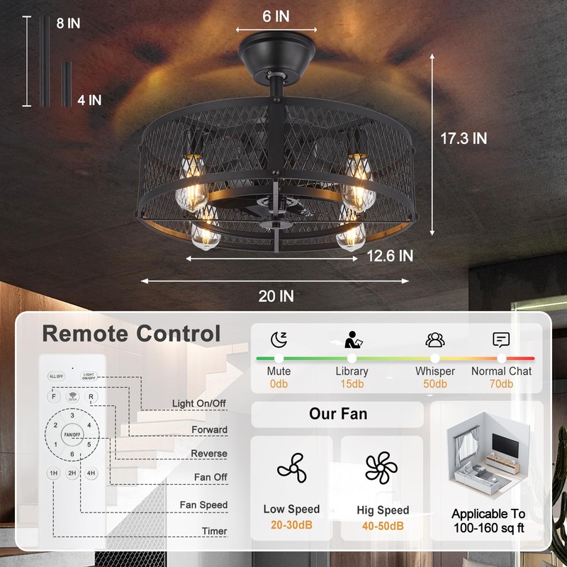 Depuley Outdoor Ceiling Fan with Light: 20" Caged Ceiling Fans