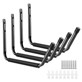 Ihomepark Heavy Duty Garage Indoor Kayak Storage Hooks Hanger, Wall Mounted Utility Hanging Cradle Rack for Canoe Paddle Board, Ladder, Folding Chairs, Hose, Bicycle and Tools (4 Pack, Black)