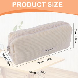 1 PCS Corduroy Pencil Case,Portable Pencil Pouch,Large Capacity Pen Bag for Stationery Storage,Pencil Bags with Practical Zip,Canvas Pencil Case for Teenagers, School and Office (19×6×7 cm,Beige)