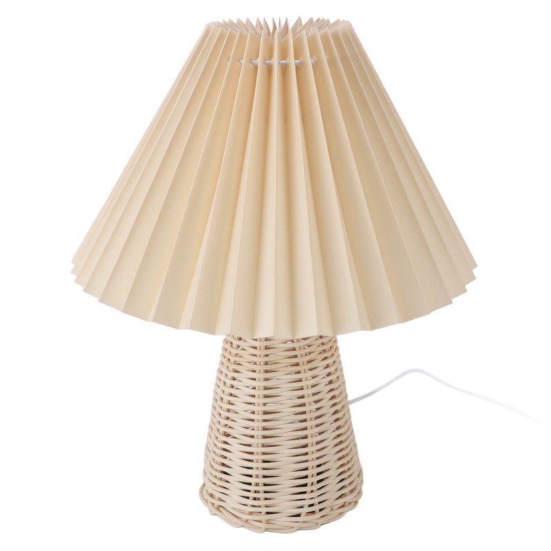 Pleated Table Lamp with Remote Control Modern Beige Fabric Shade