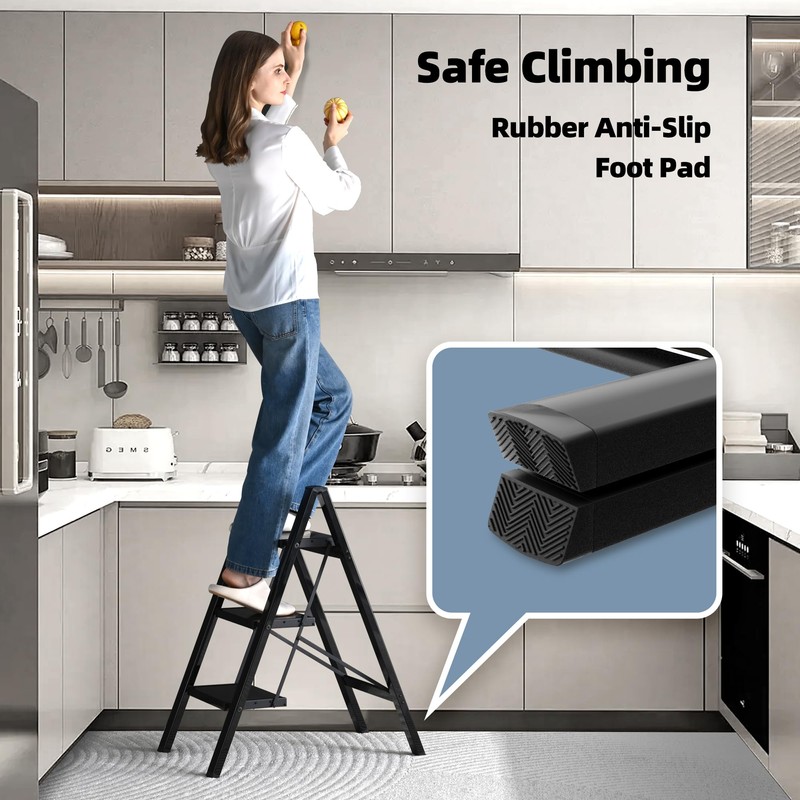 HillhutApex 3 Step Ladder, Lightweight Portable 3 Step Stool with