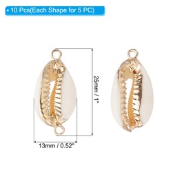 PATIKIL Natural Seashell Charm Kit, 10 Pcs Oval Dyed Shell Craft Pendants with Hole Shell Connection for Necklace DIY Ocean Jewelry Making, Gold