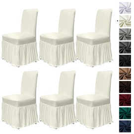 molasofa Chair Covers for Dining Room Set of 6 Stretch Chair Slipcovers with Skirt for Kitchen Seat Protectors Wedding Banquet Decor Kids Pets Spandex Fabric Washable (6pcs, Cream)