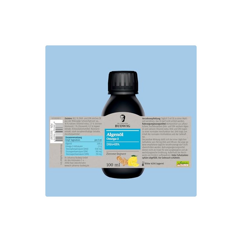 Dr. Budwig Premium Omega 3 Algae Oil Vegan Lemon Ginger