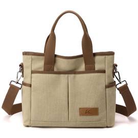 MAYMOONER Womens Canvas Tote Bag Casual Top-handle Bag Casual Canvas Crossbody Bag With Zipper Canvas Shoulder Bags for Daily Work Travel(Khaki)