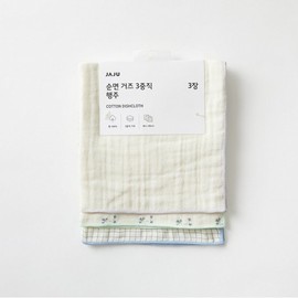 JAJU Pure Cotton Gauze 3-ply Weave Dishcloth 3P_30X30cm_Grid Flower, White White_FRFR / 자주 JAJU 순면 거즈 3중직 행주3P_30X30cm_그리드 플라워, 화이트화이트_FRFR