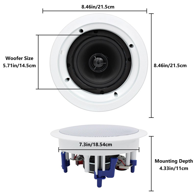 Herdio 5.25" 600W Bluetooth Ceiling Speakers Flush Mount for Kitchen