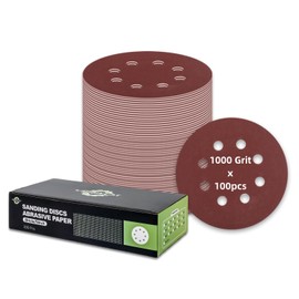 Pack of 100 Sandpaper 125 mm Velcro, 1000 Grit 8 Hole Round Sanding Discs for Random Orbital Sanders