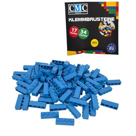 CMC imports 30 Clamping Blocks, Building Blocks, Basic Building Blocks, 1 x 4 Nubs, Compatible Bricks, 34 Different Colours (890 - Light - Blue)
