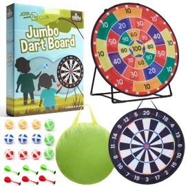Cheerful Children Toys 73cm XL Large Kids Dart Board Set, Double-Sided Velcro Dart Board for Kids with Sturdy Stand, 12 Sticky Balls & 6 Darts, Fun Indoor & Outdoor Games for Ages 4-8 (Traditional)