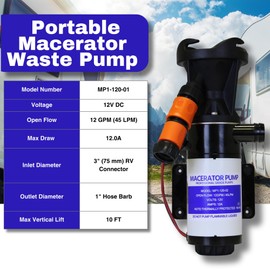 SewerFlo Quick Release RV Macerator Pump - 12V, 12GPM RV Dump Station Mount