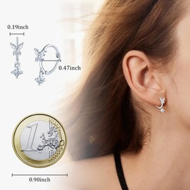 MICMIF Small Hoop Butterfly Zirconia Earrings 925 Sterling Silver Hypoallergenic Earrings Huggie Hoop Tiny Cuff Cartilage Helix Stud Earrings for Women Girls